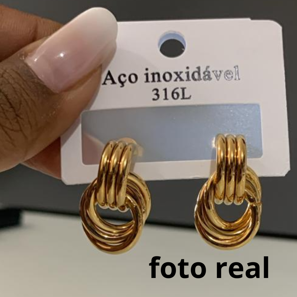 BRINCO AROS TRIPLOS PEQUENO INOX DOURADO