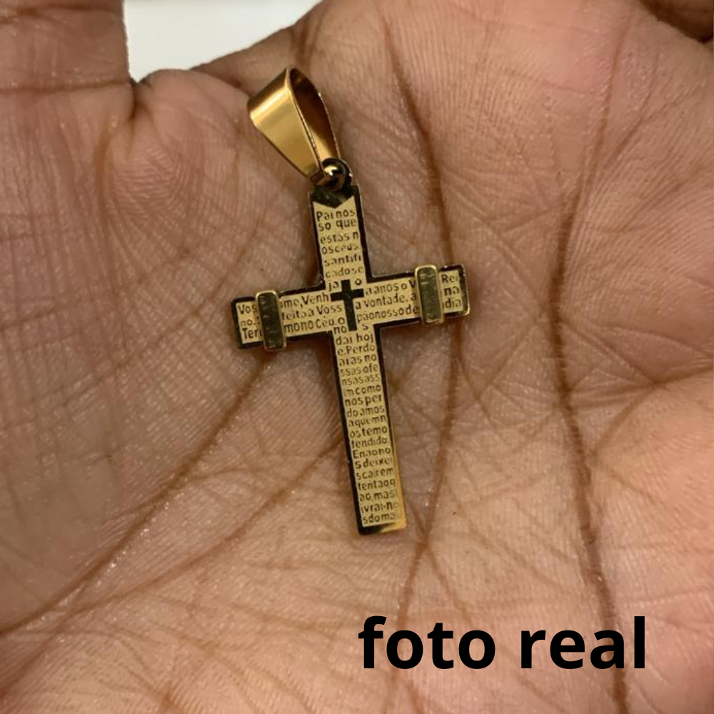 PINGENTE CRUZ PAI NOSSO INOX DOURADO