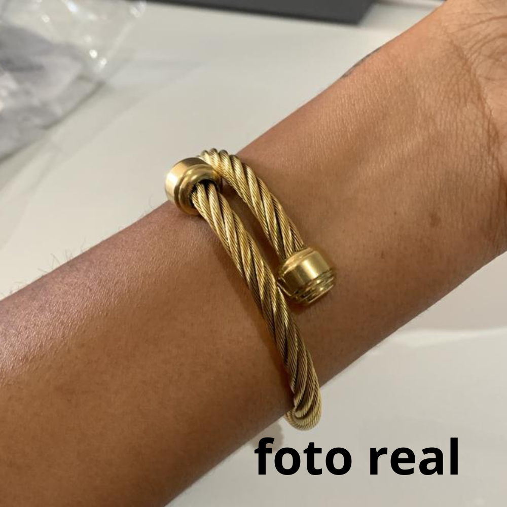 BRACELETE CORDA BOL INOX DOURADO