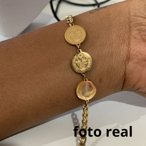 PULSEIRA INOX DOURADO SÃO BENTO TRES MEDALHAS