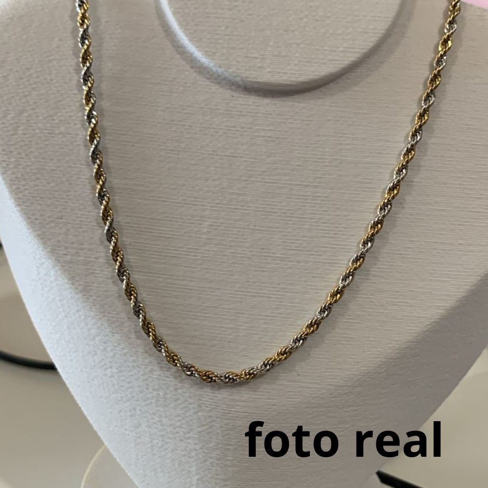 COLAR INOX PRATA E DOURADO ELO TORCIDO FINO 1.5MM