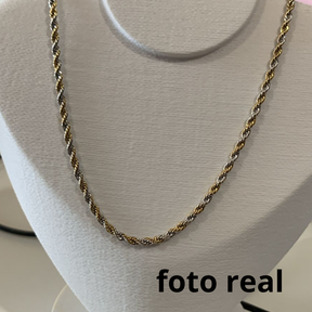 COLAR INOX PRATA E DOURADO ELO TORCIDO FINO 1.5MM