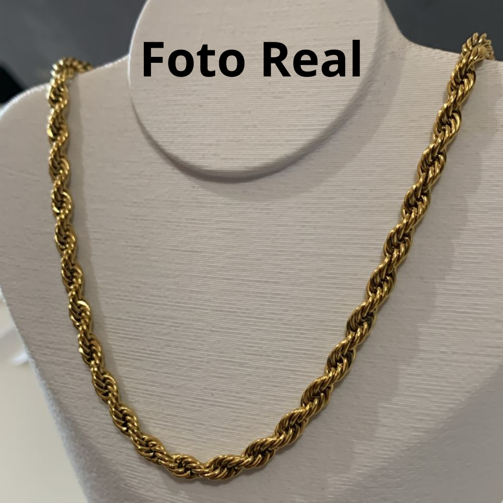 COLAR INOX DOURADO ELO TORCIDO GROSSO