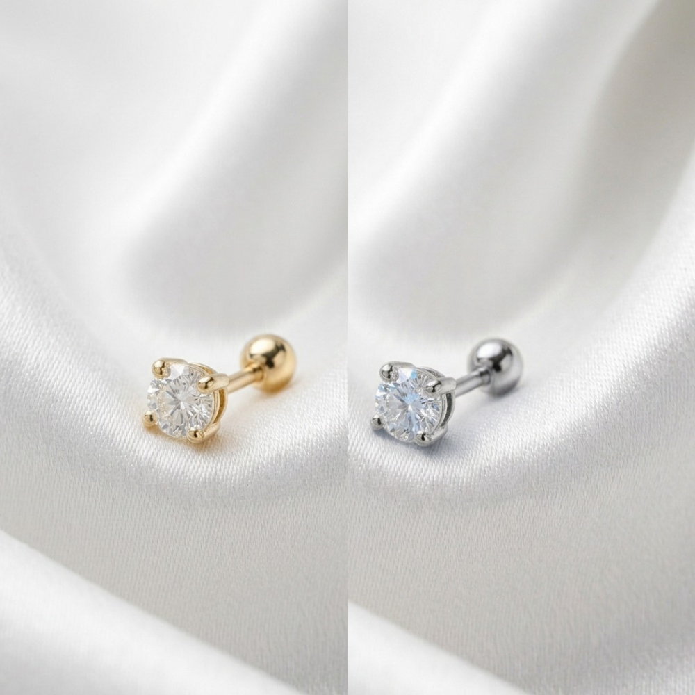 PIERCING CONCH PONTO DE LUZ INOX DOURADO E PRATA