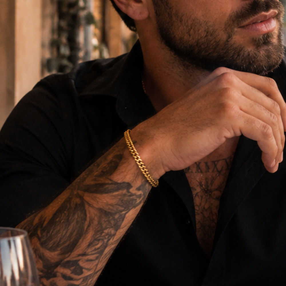 PULSEIRA INOX DOURADO MASCULINO GRUMET DUPLA 5MM