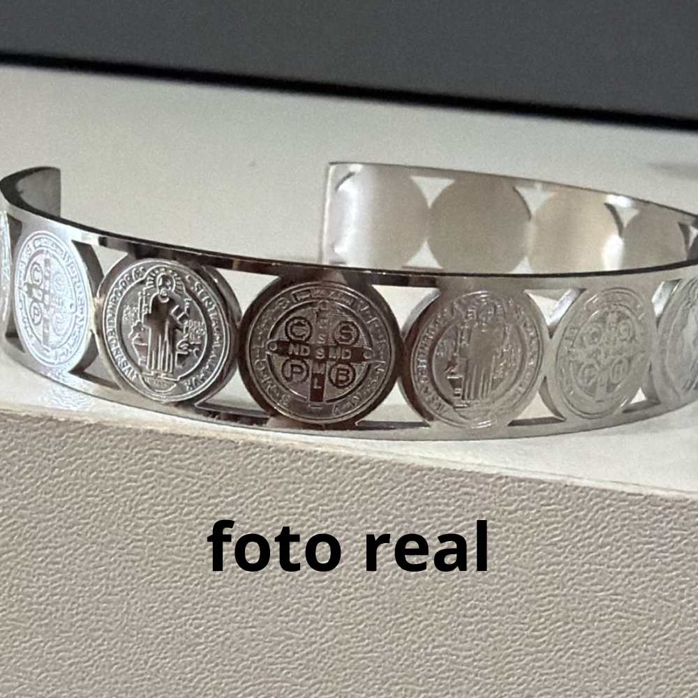 BRACELETE SÃO BENTO MEDALHAS INOX PRATA