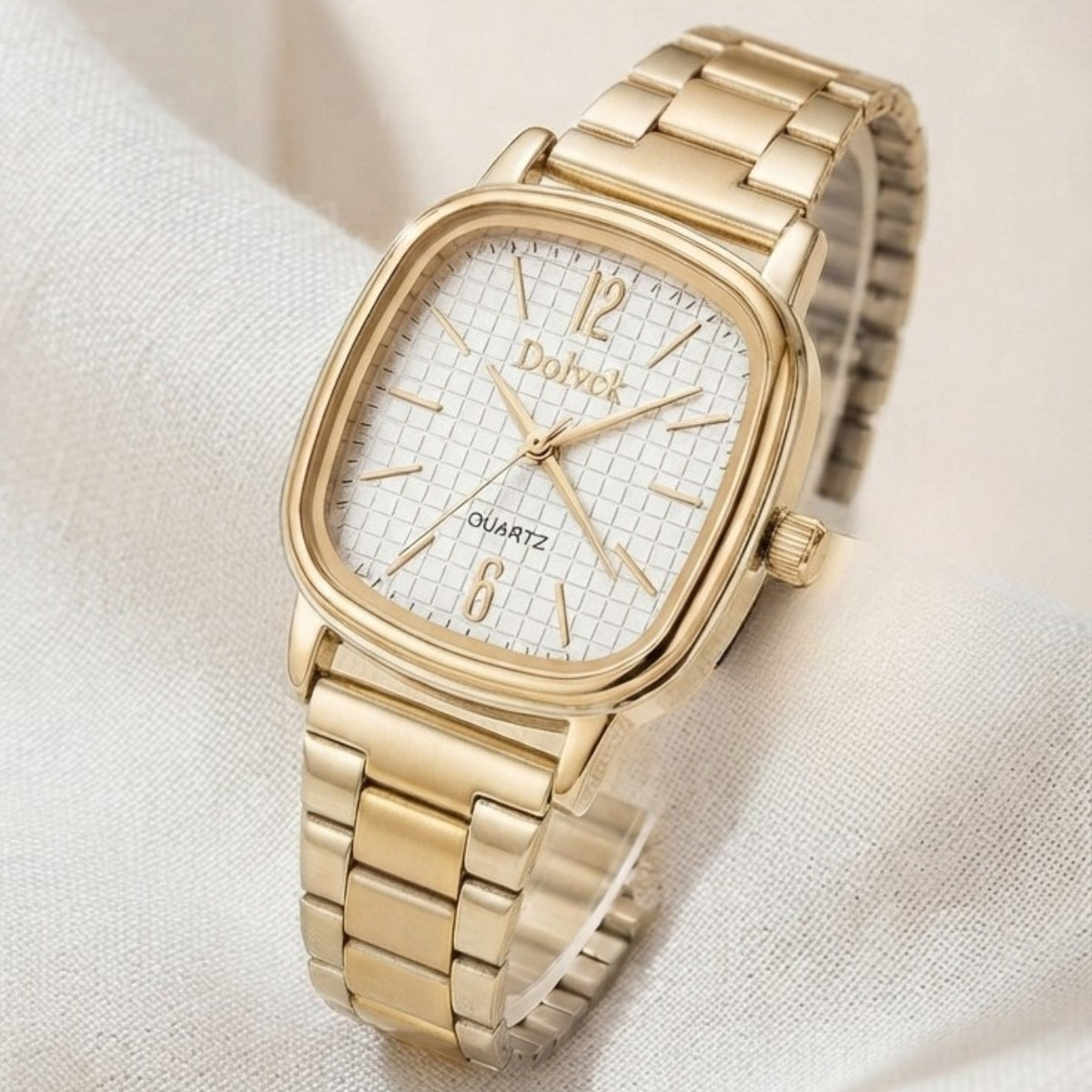 Relógio Feminino Dourado Quadrado/Branco