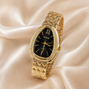 Relógio Feminino Luxo Dourado/Preto Oval