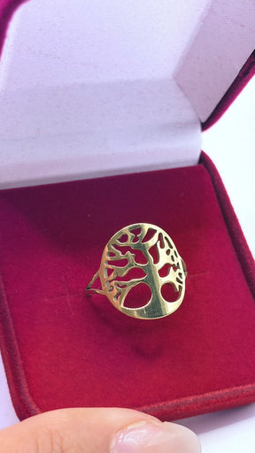 ANEL ARVORE DA VIDA INOX DOURADO