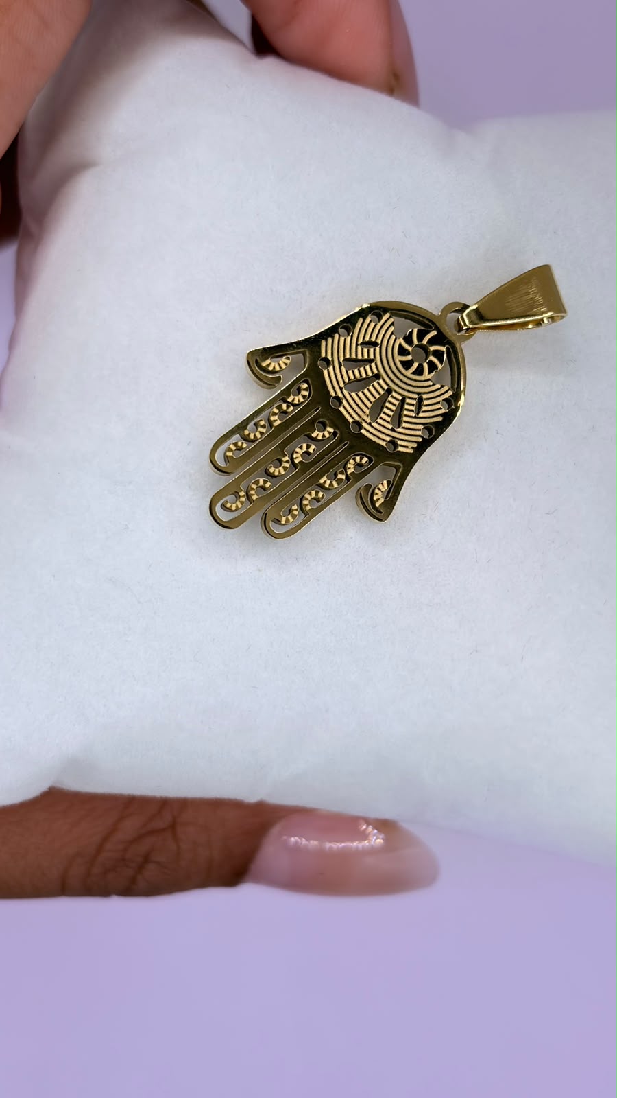 PINGENTE MAO DE FATIMA INOX PRATA E DOURADO