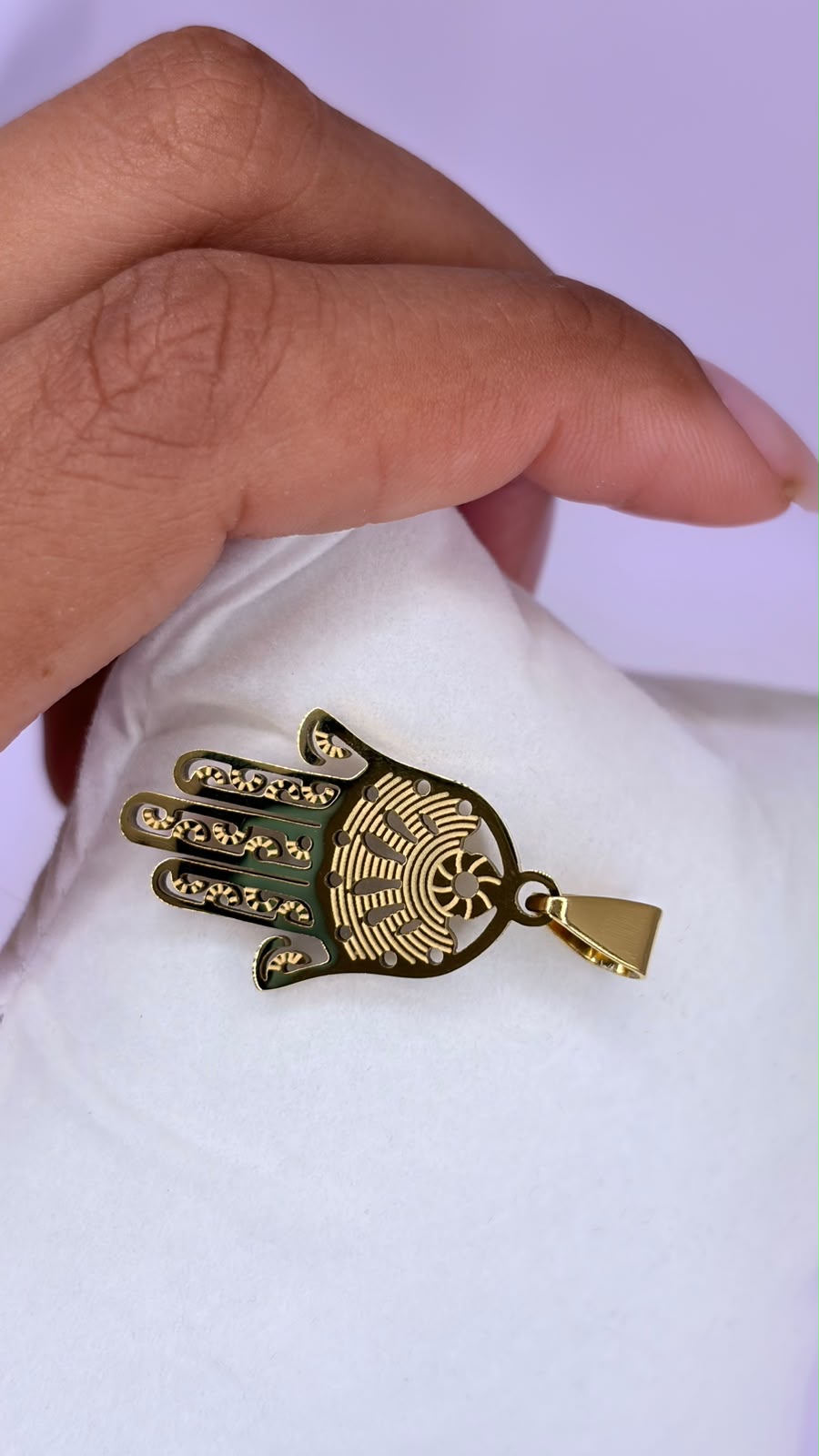 PINGENTE MAO DE FATIMA INOX PRATA E DOURADO