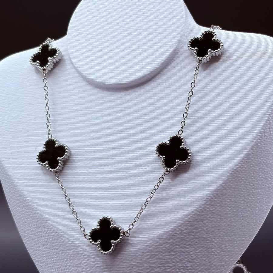 COLAR INOX PRATA VANCLEEF PRETO