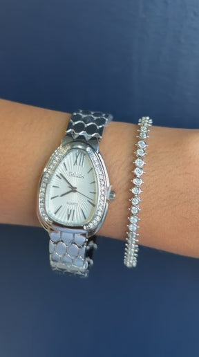 Relógio Feminino Luxo Prata OVAL