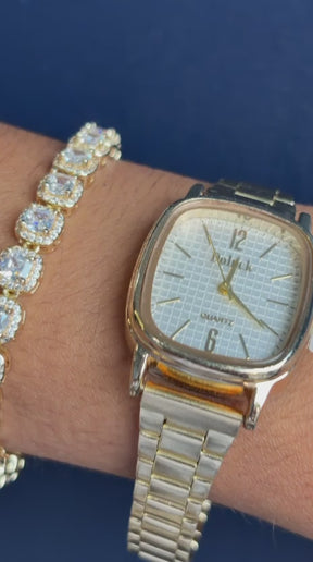 Relógio Feminino Dourado Quadrado/Branco